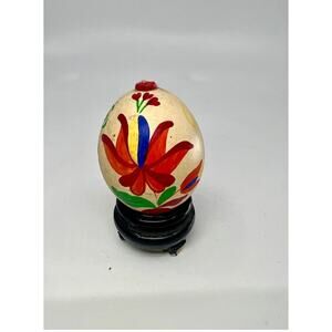 Vintage Wood Blue Green Red Floral Flowers Spring Easter Egg Figurine 2"